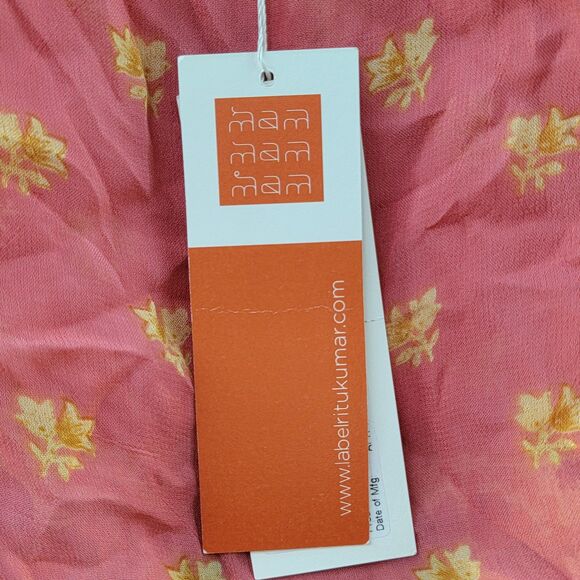 NWT Label Ritu Kumar 100% Viscose Pink Floral Sakshki Mini Dress Split Sleeve M - Picture 5 of 11